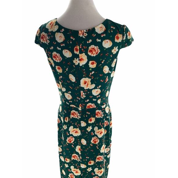 JM Studio By John Meyer Dress Women's 10 Emerald Floral Cap Sleeve Stretch Midi - Picture 4 of 7